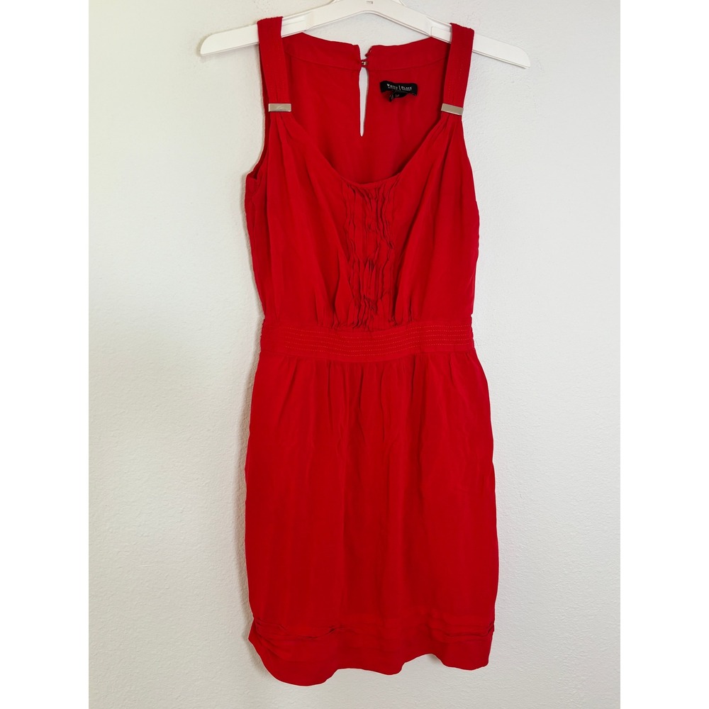 White House Black Market Red Sleeveless Pleated Smocked Waist Ruffle Dress XS